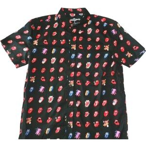 The Rolling Stones Mens Tongue Logo All‎ Over Button Down Shirt Black Sz S New